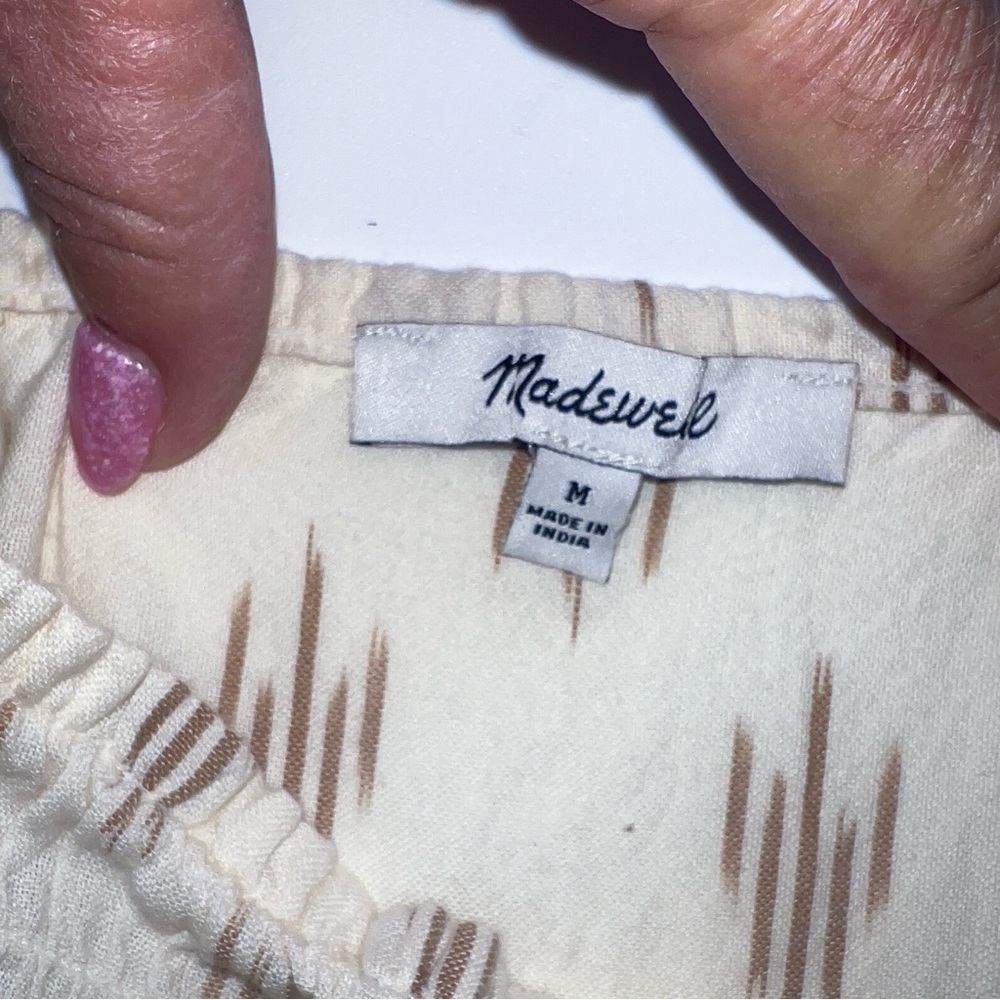 Madewell Cream Smocked Ruffle Straps Tank Top In Ikat Sz M - Picture 4 of 12